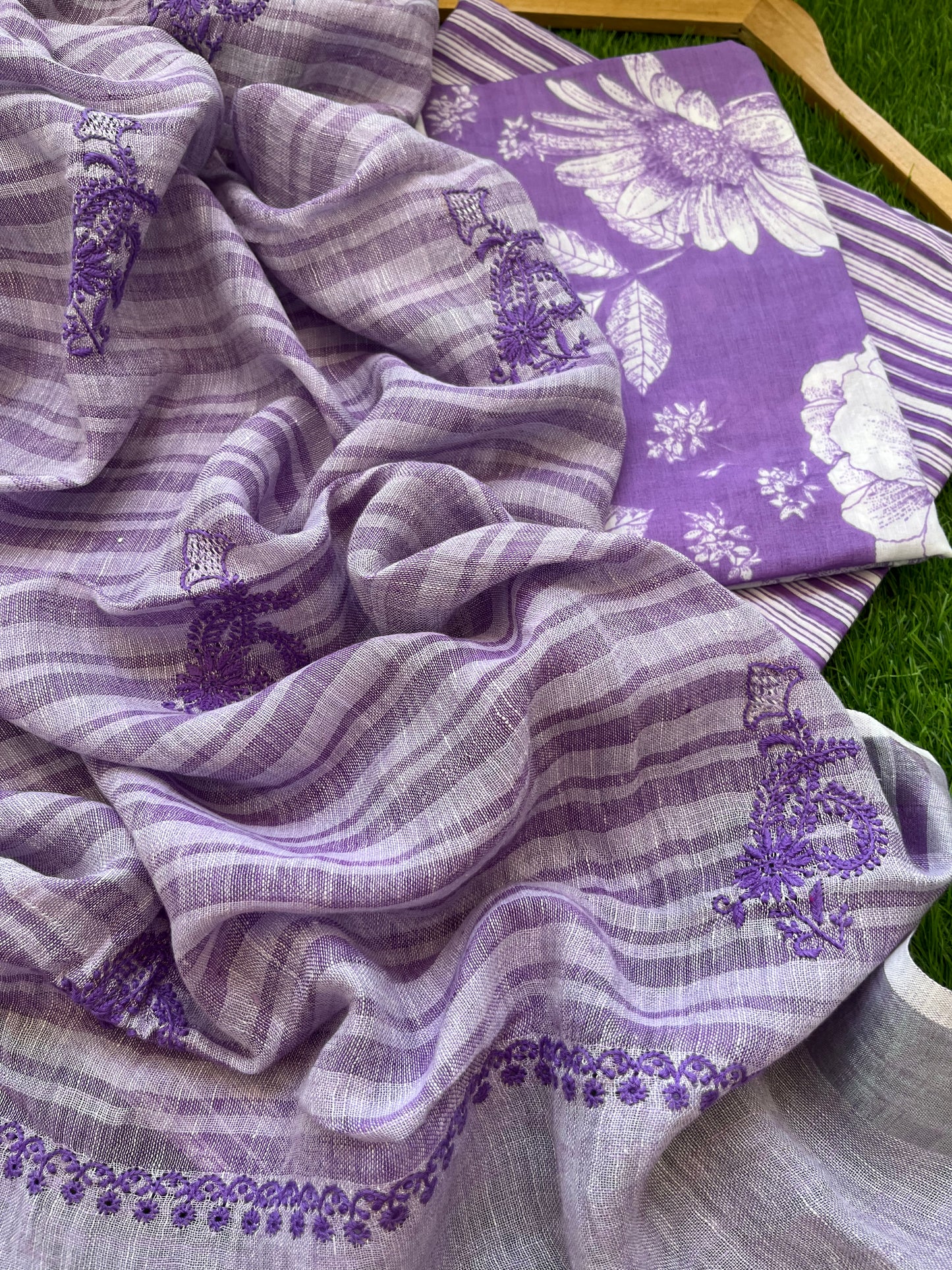 Cotton block print kurta bottom fabric chikan work dupatta