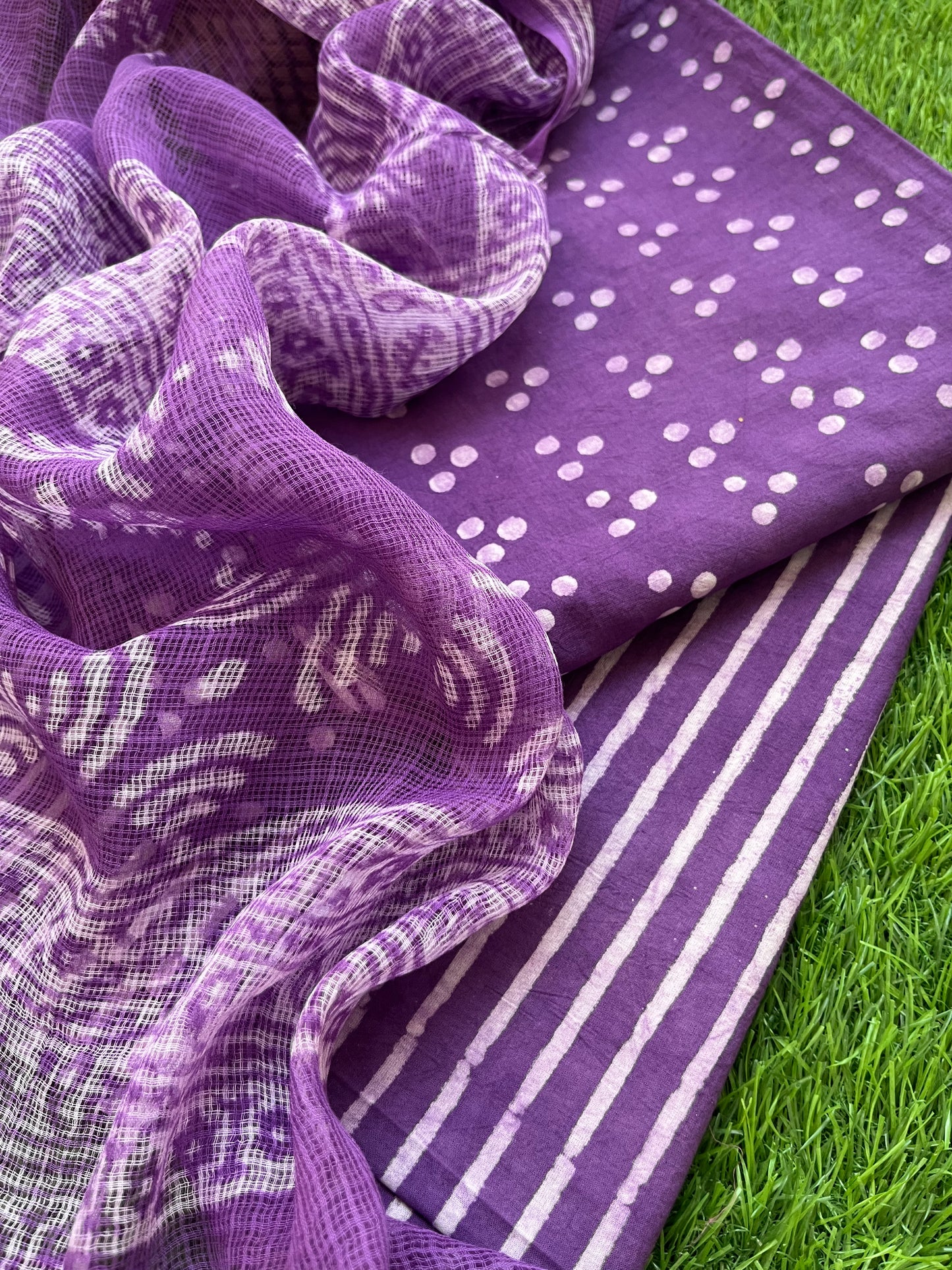 Block print kota doria Dupatta and cotton Kurta bottom