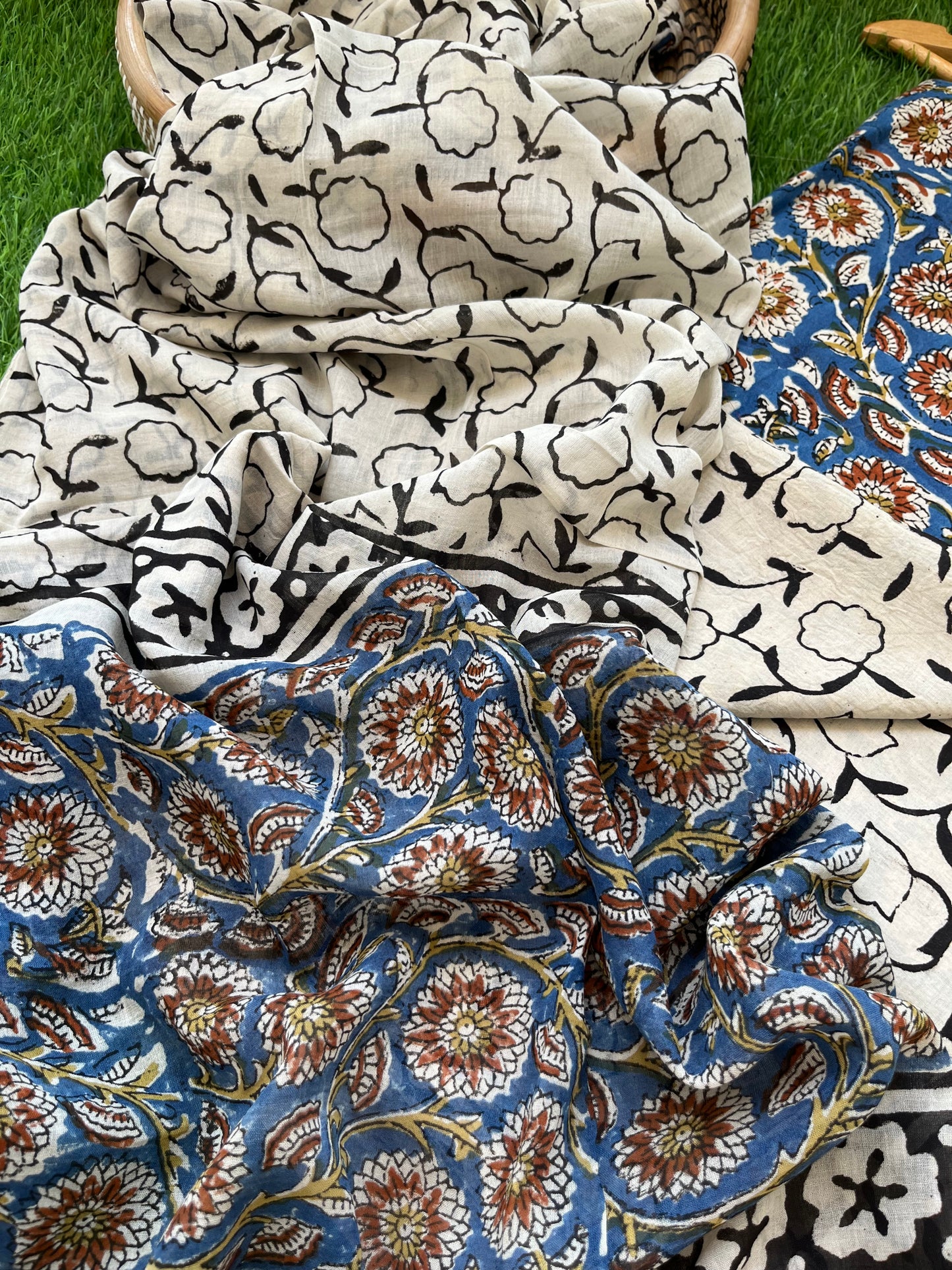 Cotton Kalamkari block print kurta bottom Dupatta