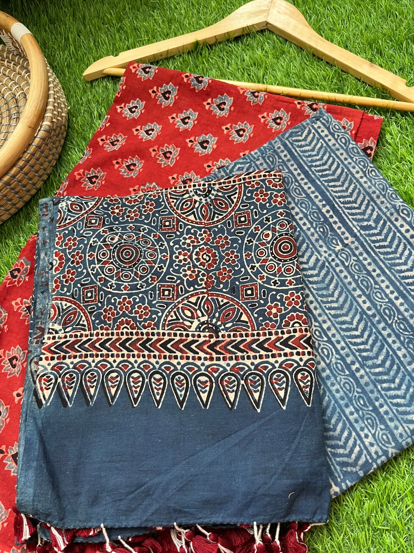 Ajrakh cotton Kurta bottom and dupatta