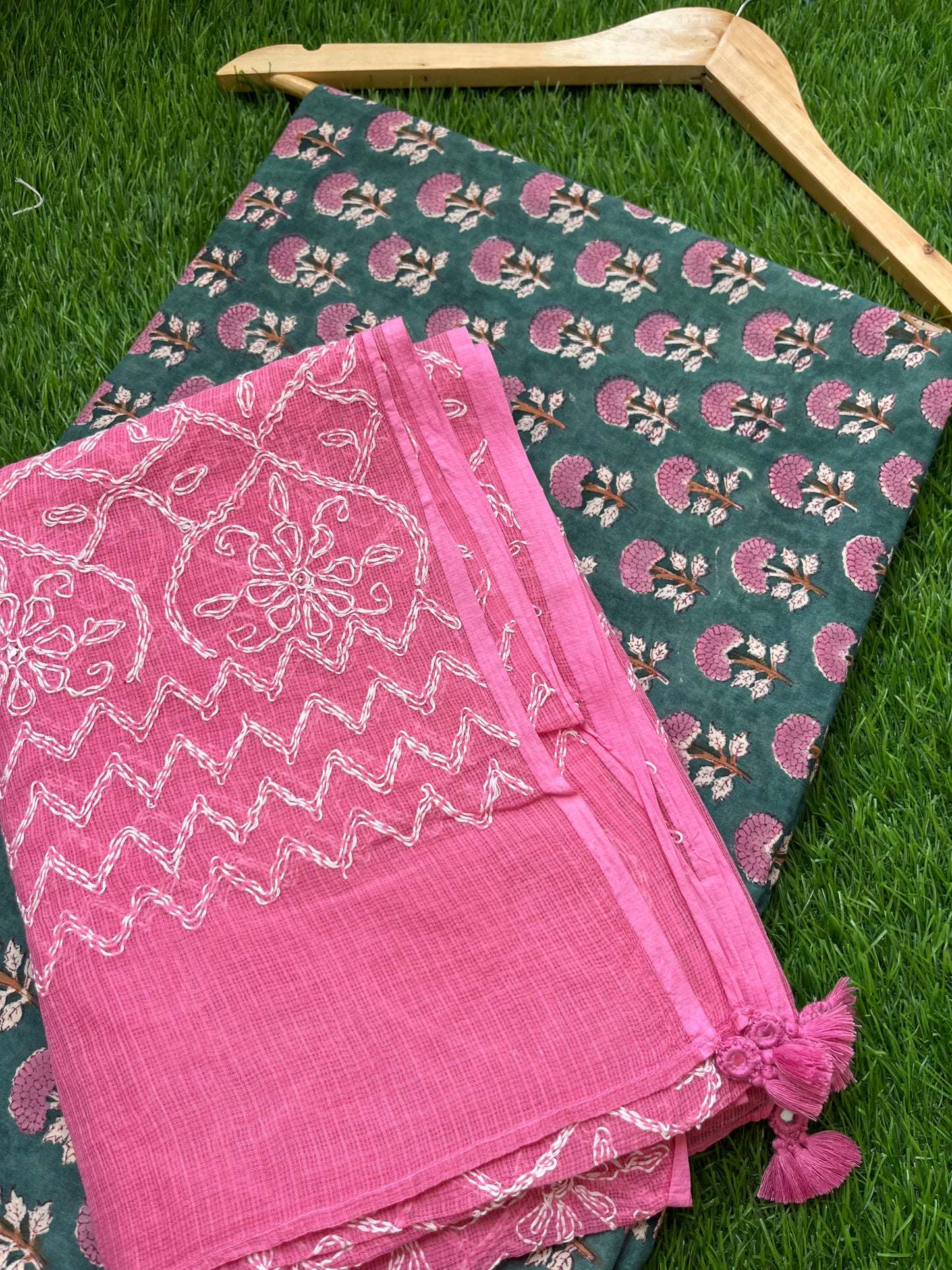 Kota Chikankari Dupatta with print kurta bottom Fabric