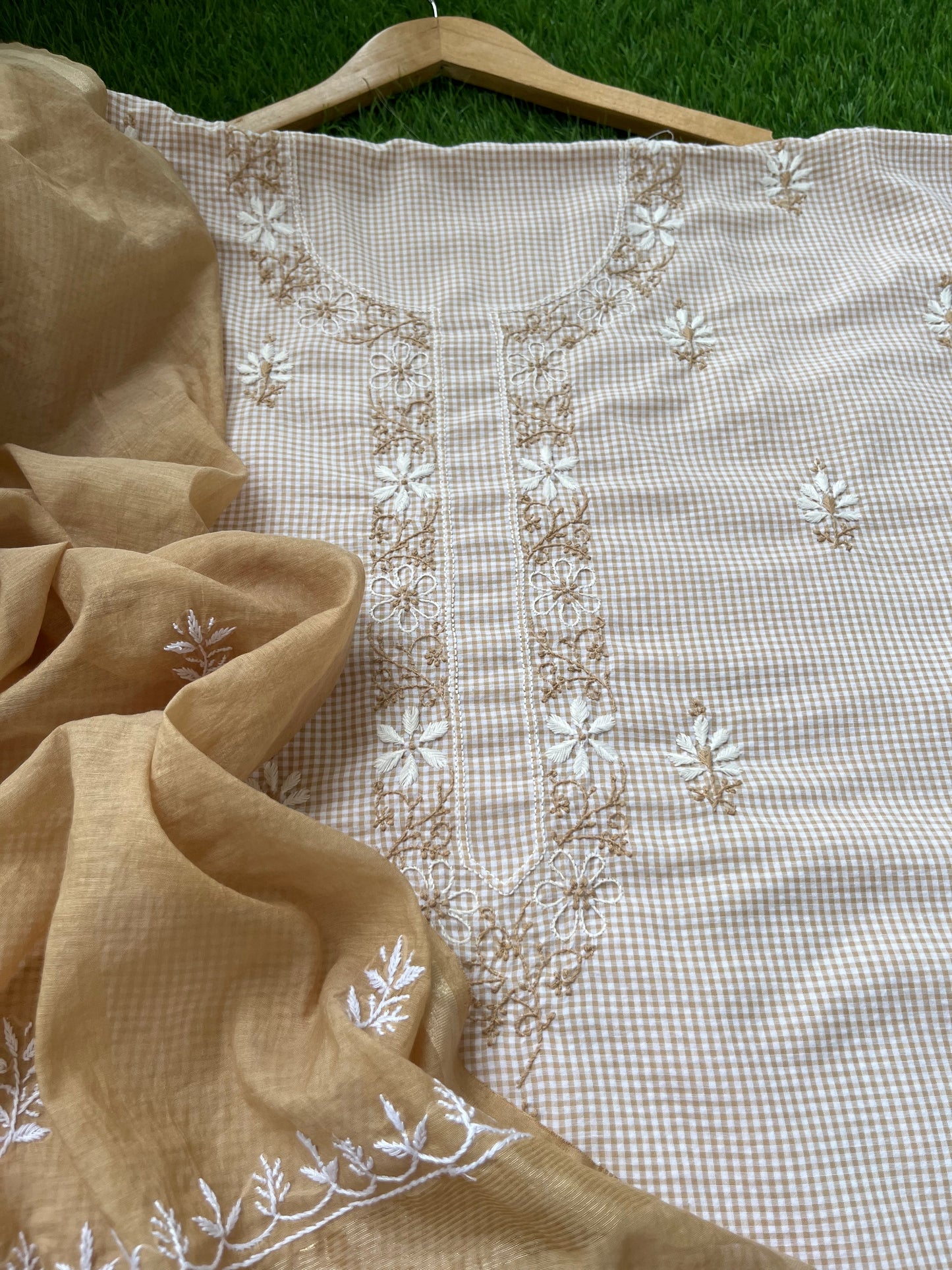 Cotton chikan kurta chanderi dupatta