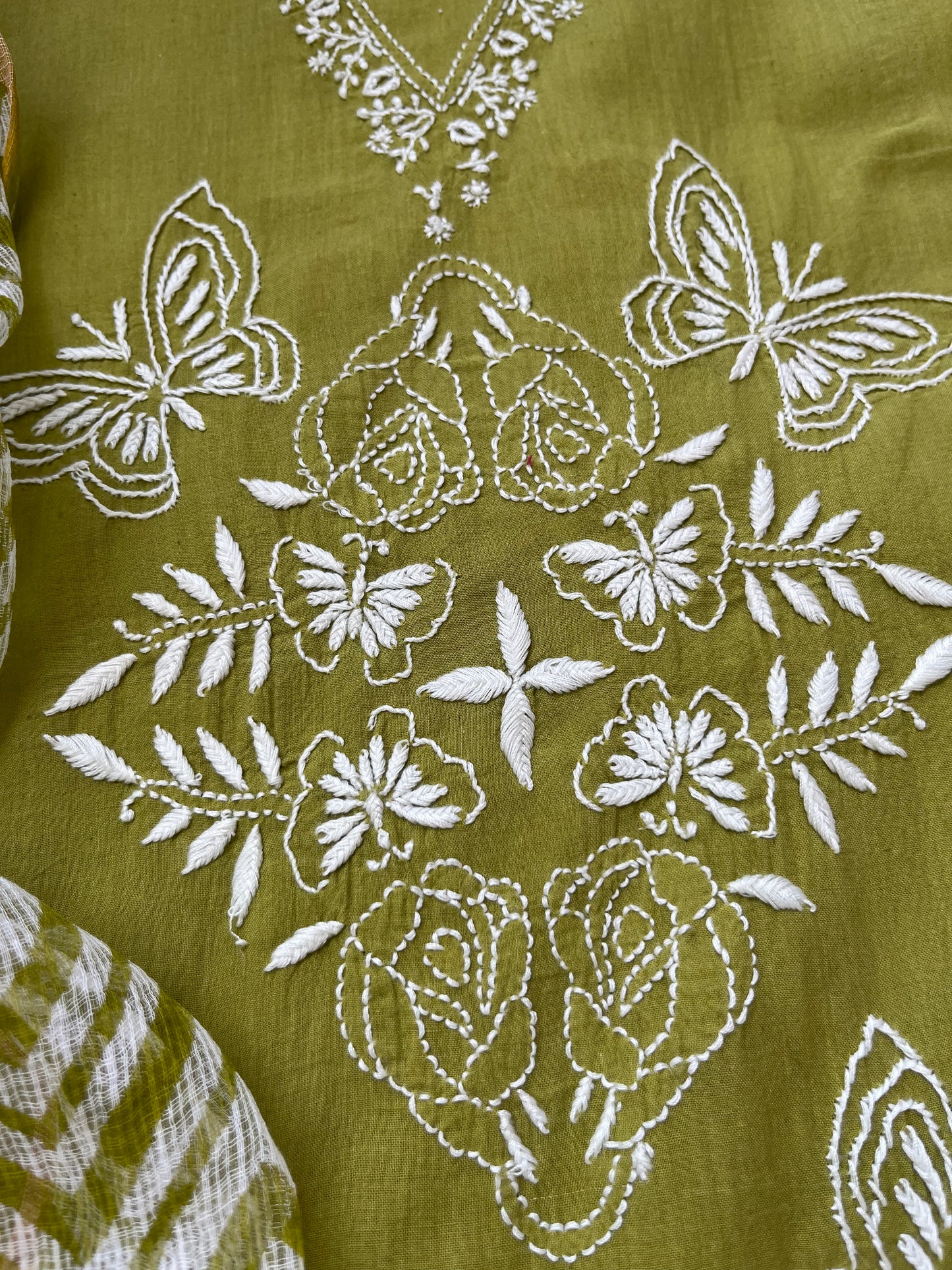 Kala cotton chikan kurta kota dupatta