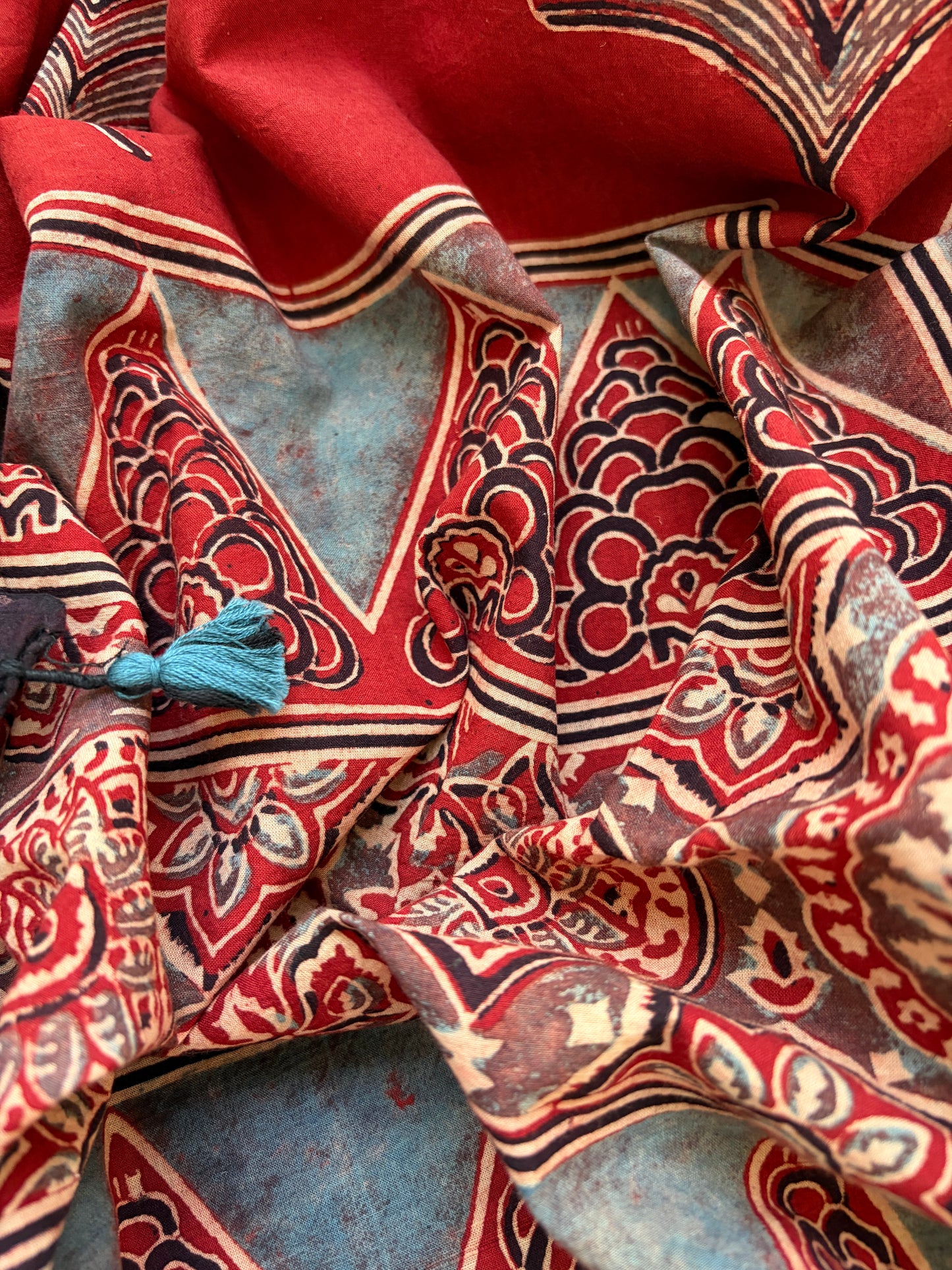 Ajrakh Cotton Mirror work kurta Bottom Dupatta