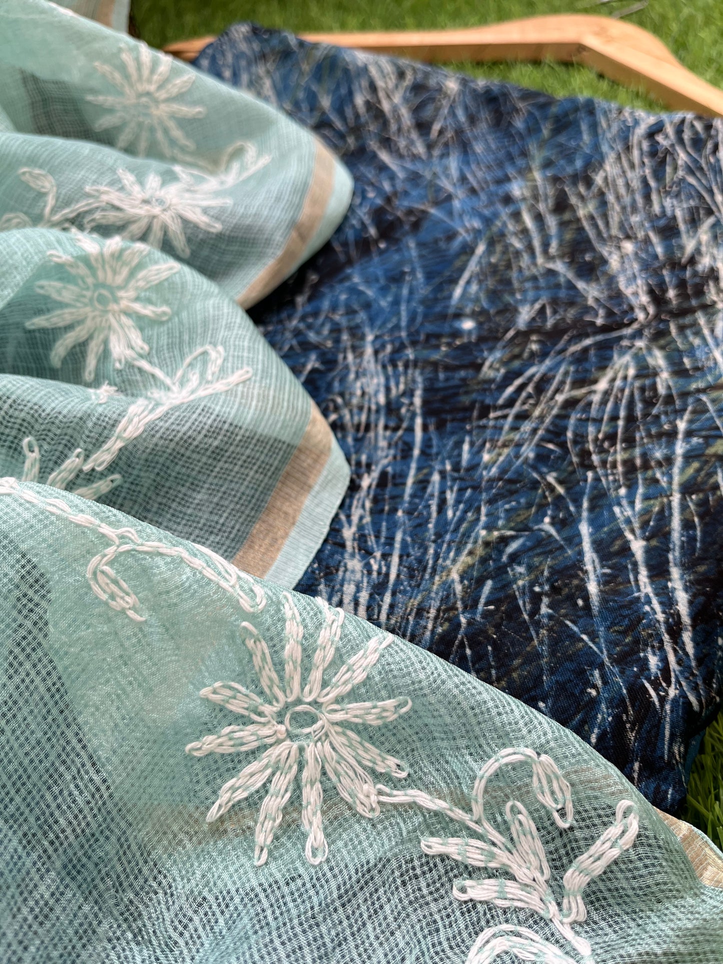 Kota silk Chikankari Dupatta with modal silk kurta bottom Fabric