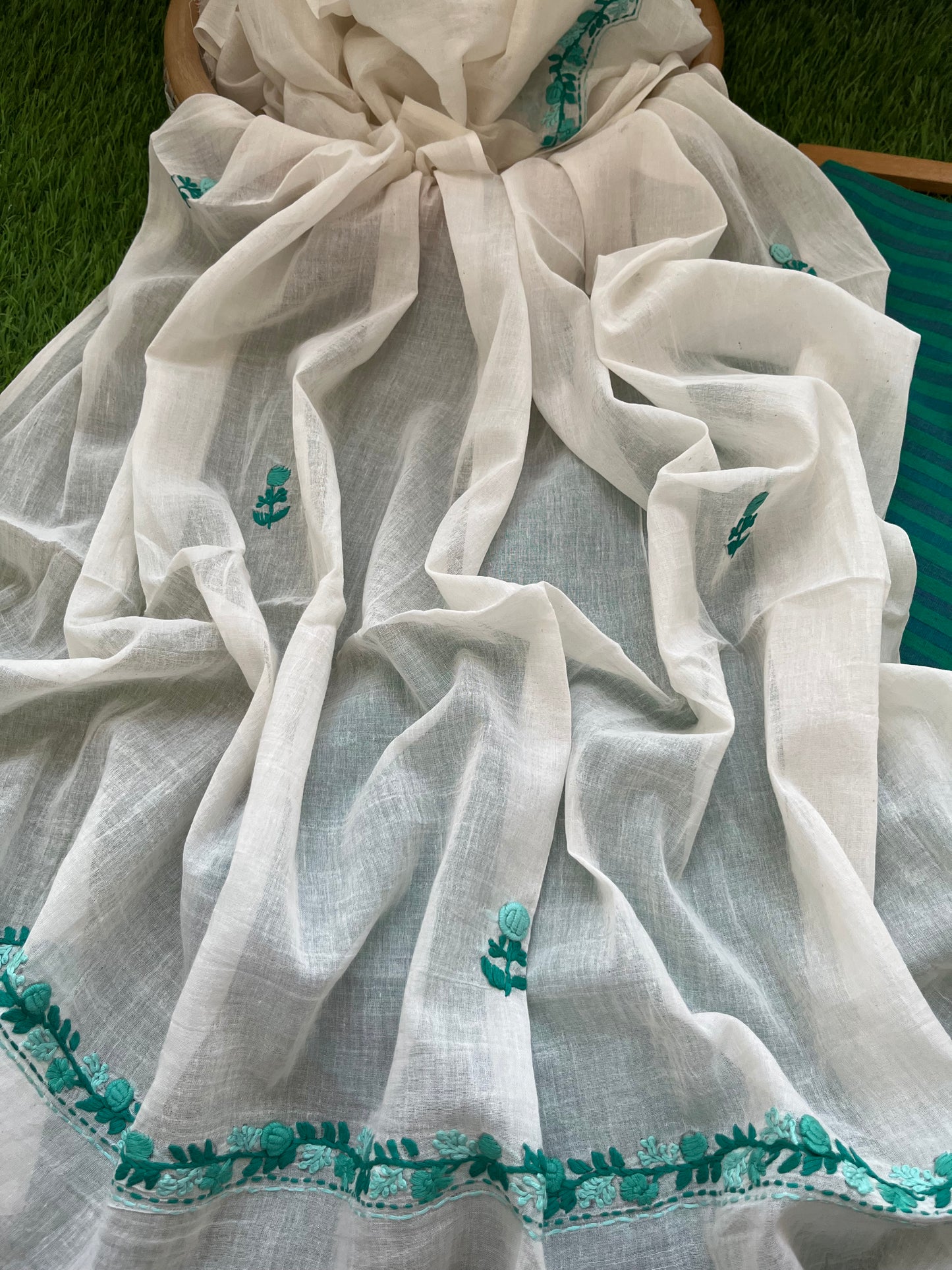 Cotton knot work embroidered dupatta and mangalgiri kurta bottom fabric
