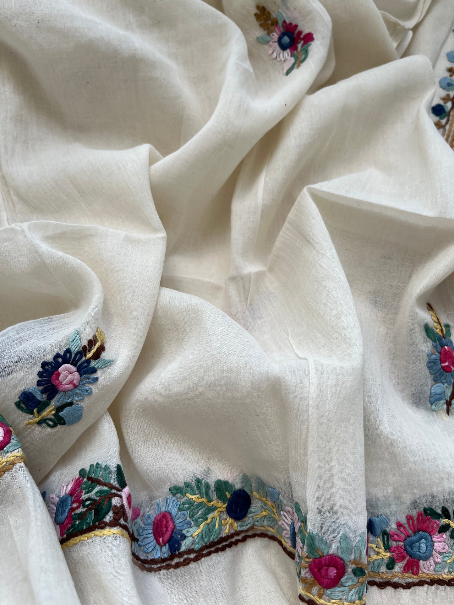 Handwoven Cotton knot work embroidered kurta dupatta and plain bottom fabric