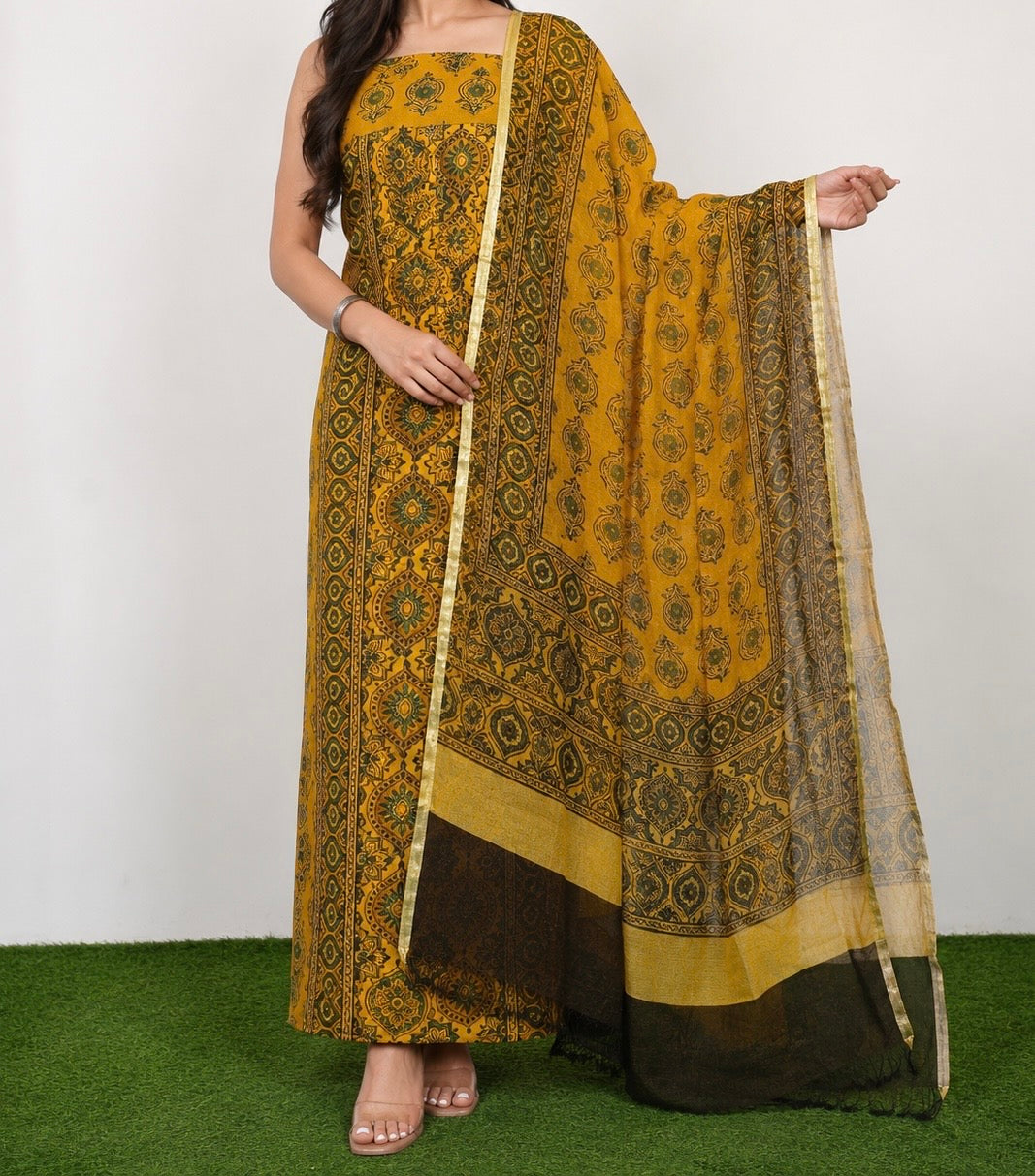 Linen Ajrakh Kurta and dupatta