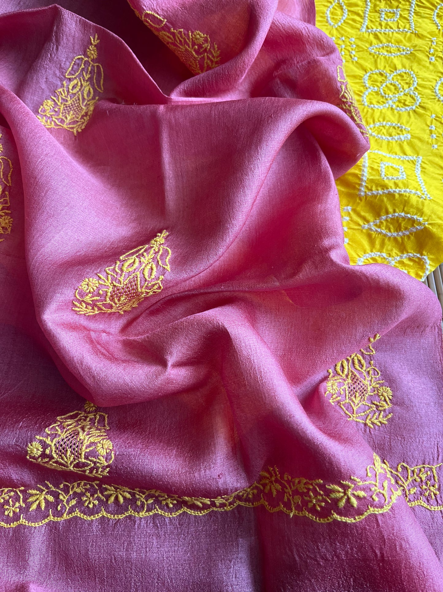 Tussar chikankari Dupatta