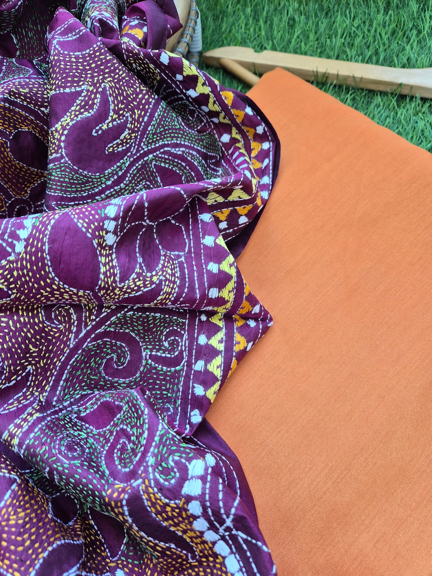 Silk Kantha Dupatta with cotton silk kurta Bottom fabric