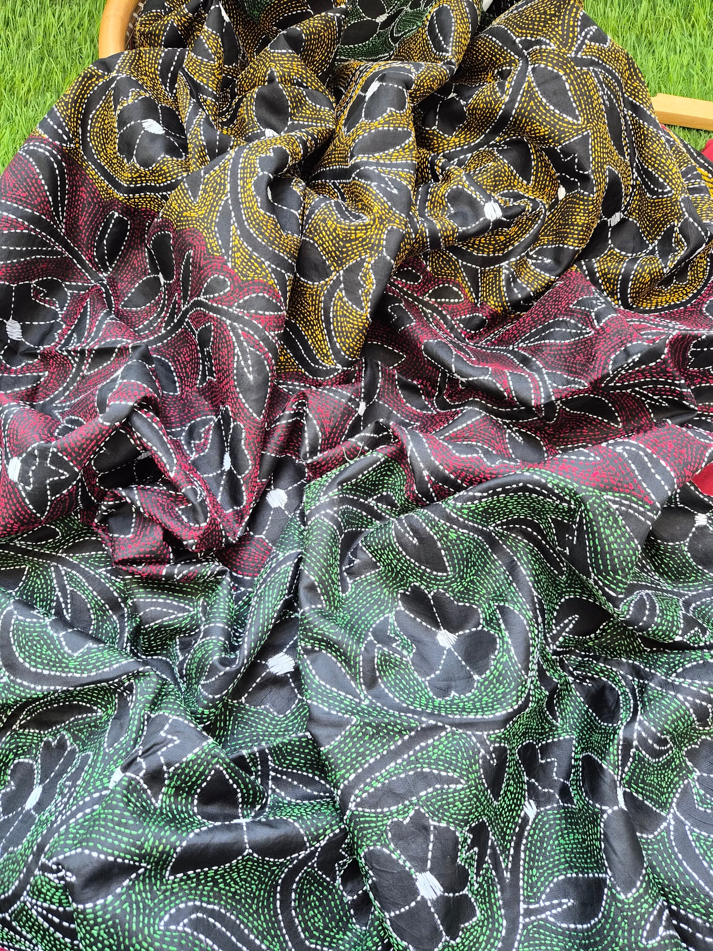 Silk Kantha Dupatta with cotton silk kurta Bottom fabric