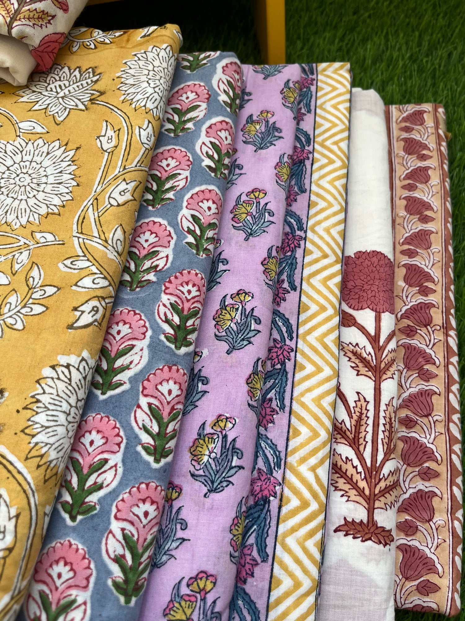 Cotton Hand Block print fabric in beautiful mughal Boota … Bagh prints and Ajrakhs to chose from ..they are just perfect for the season! 

Make your own dresses or kurtis and even cushion covers or kids dresses from these fabrics 