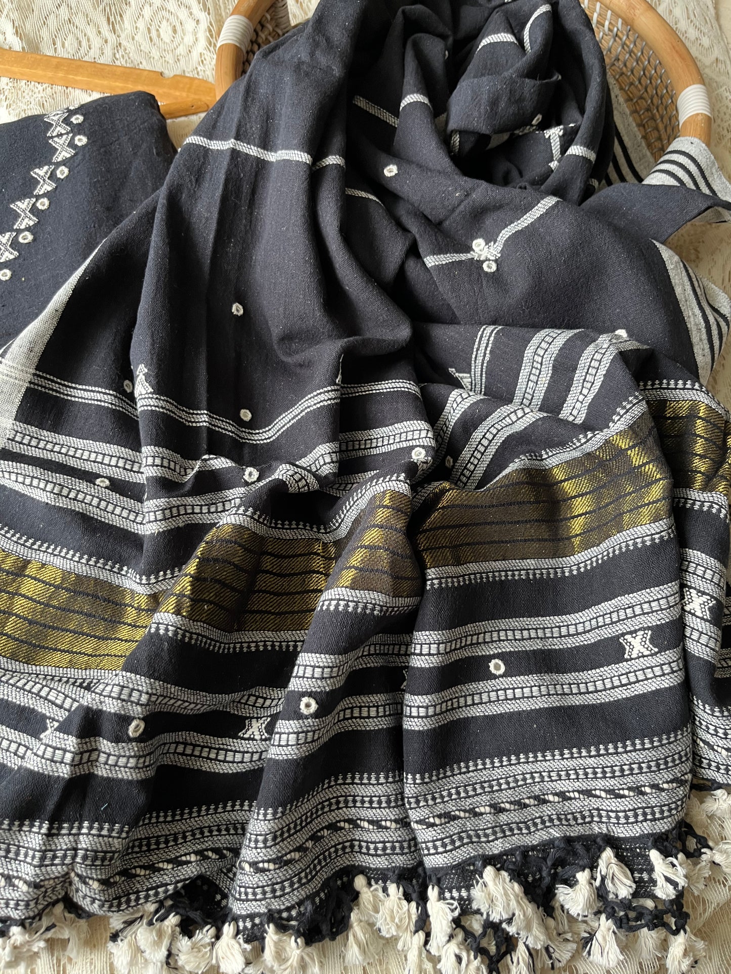 Handwoven organic kala Cotton kurta bottom dupatta