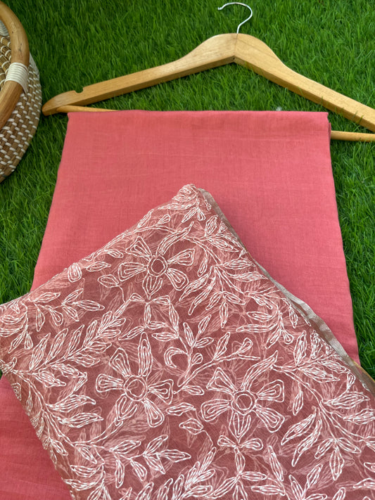 त्योहार - chanderi kurta bottom fabric organza chikan work dupatta