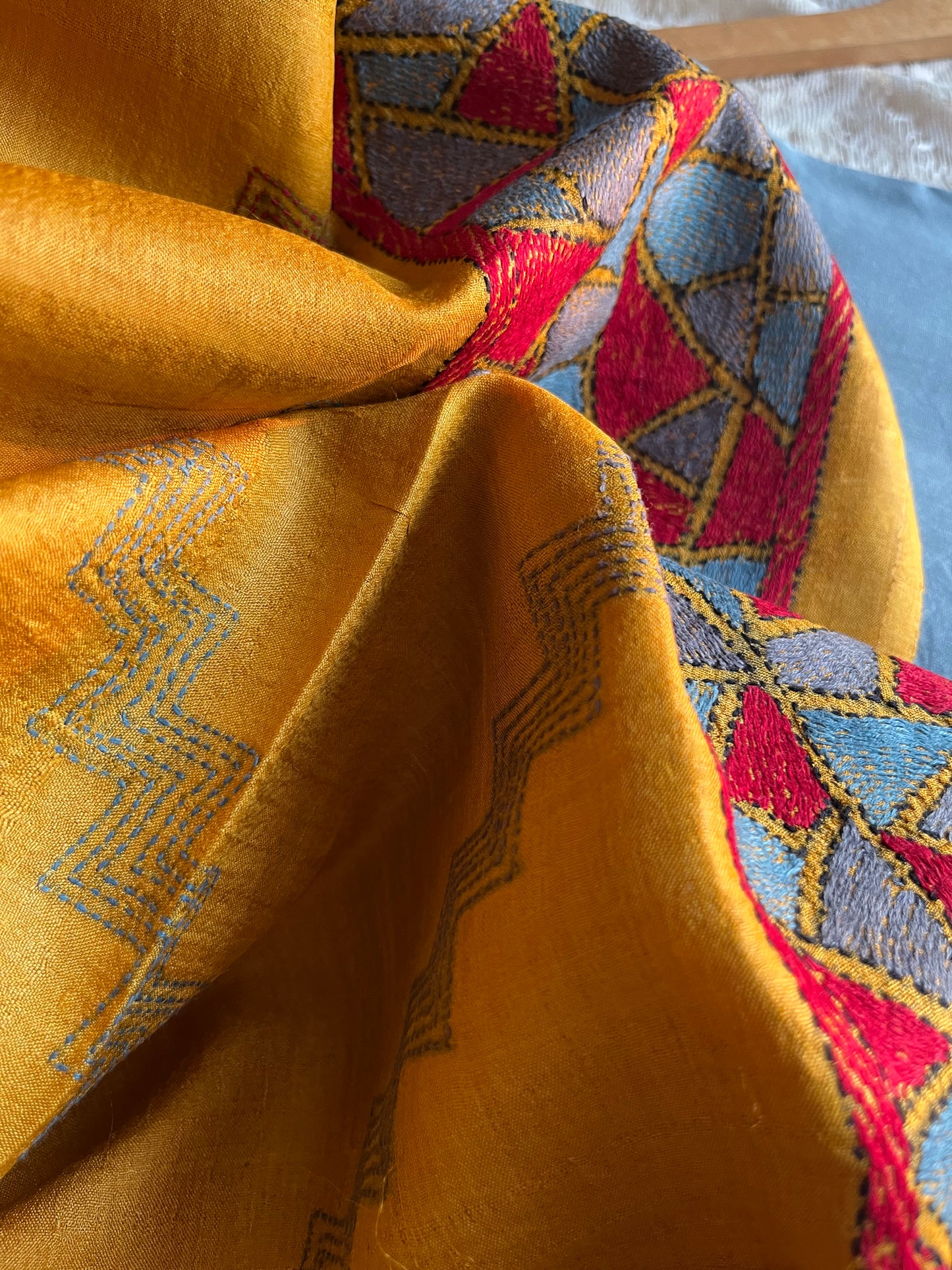 Silk Kantha Dupatta with chanderi silk kurta Bottom fabric