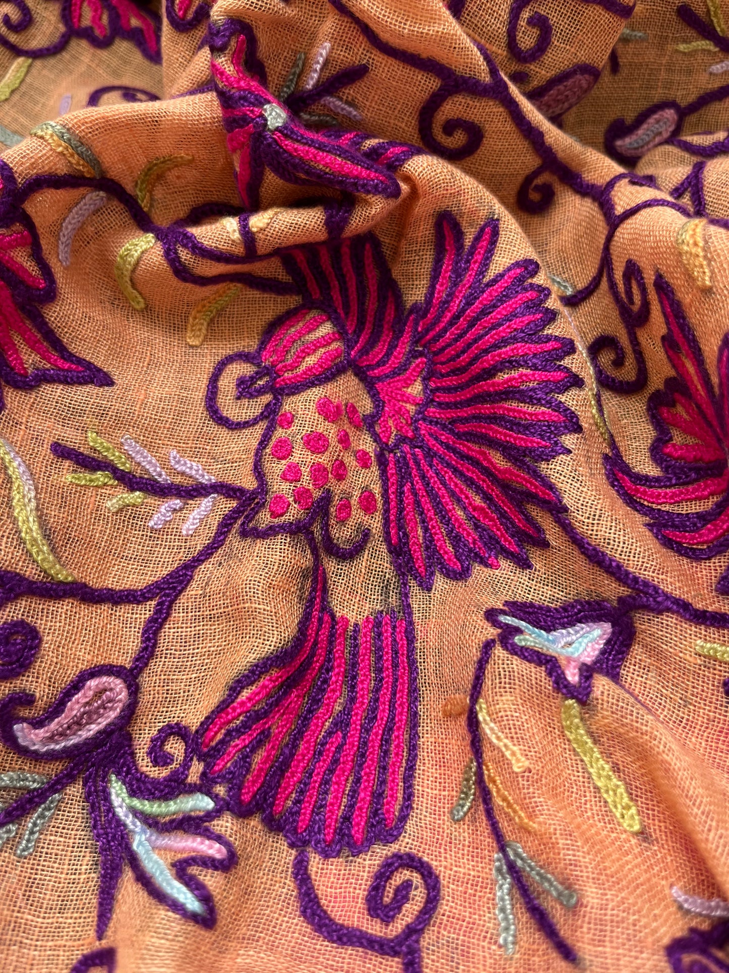 Linen aari kaam dupatta paired with kala cotton kurta fabric