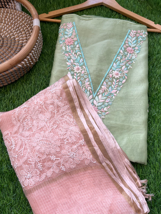Hand embroidered chanderi kurta kota silk chikan work dupatta
