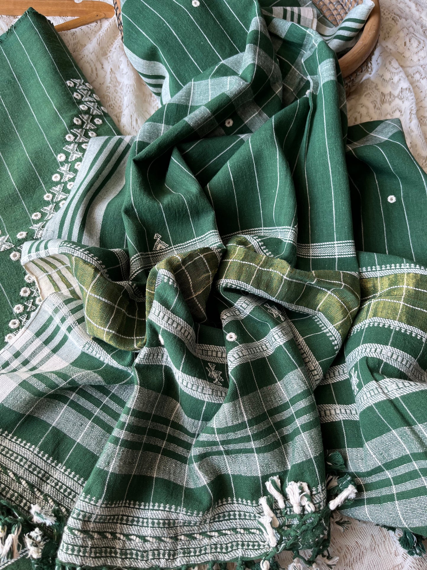 Handwoven organic kala Cotton kurta bottom dupatta