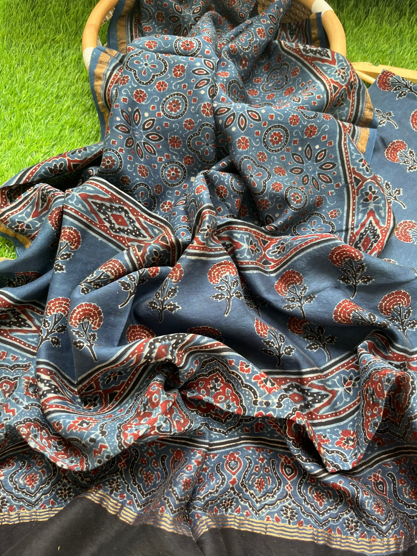 Chanderi silk Ajrakh Kurta and dupatta