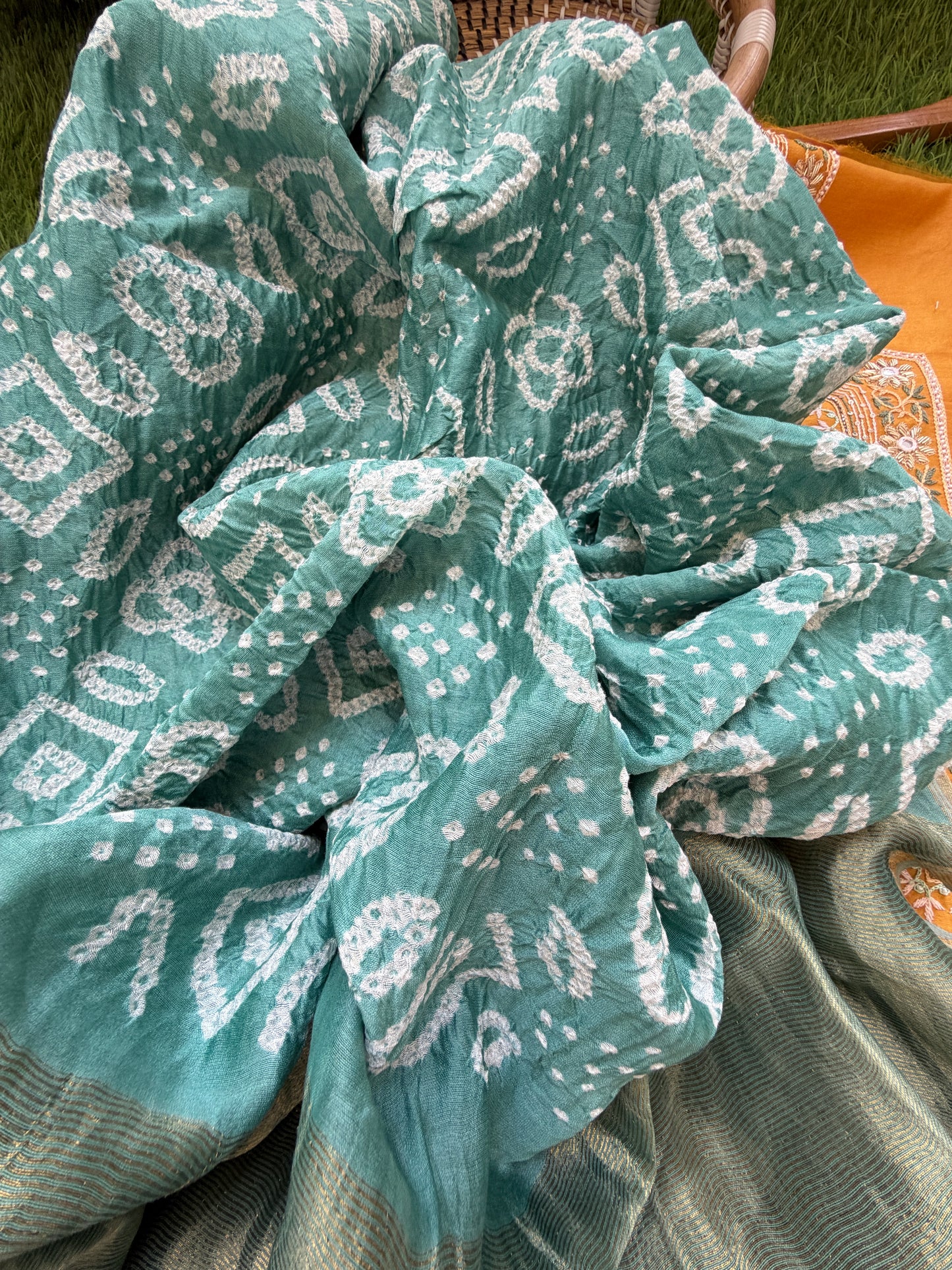 Hand embroidered chanderi kurta bandhani dupatta