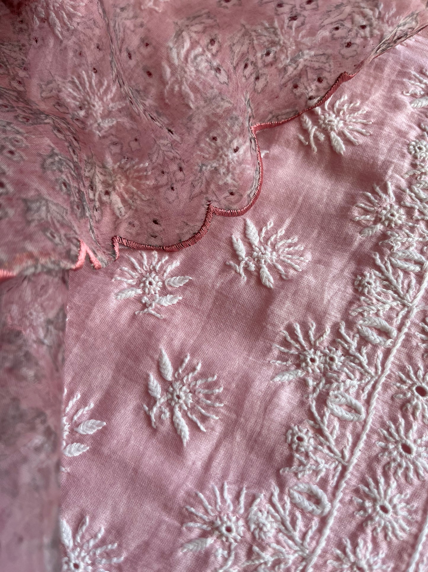 Chanderi Chikankari kurta with organza dupatta
