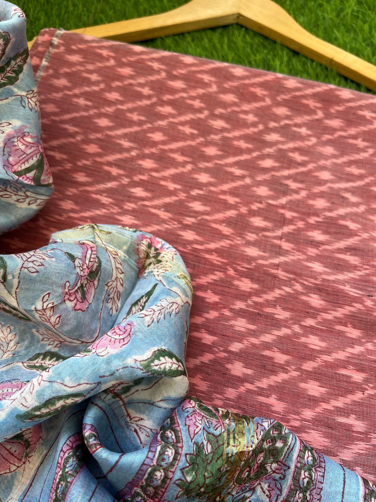 Chanderi block print dupatta ikkat kurta