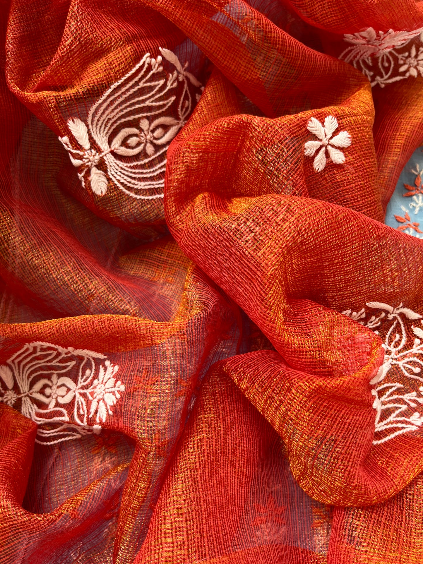 Chanderi Chikankari Kurta kota tissue Dupatta