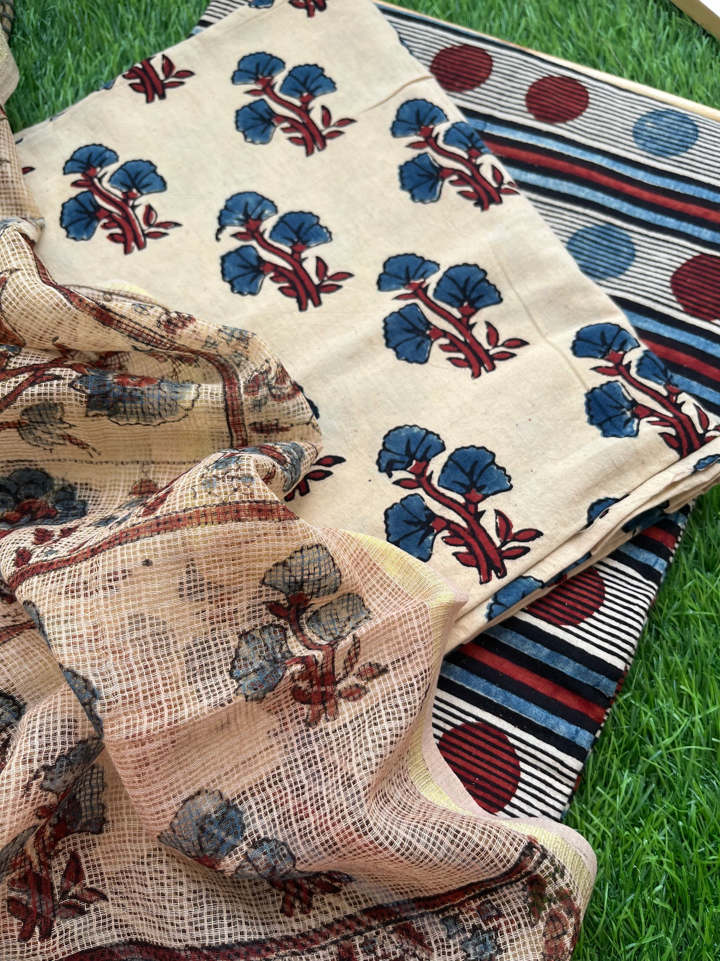 Ajrakh cotton Kurta bottom and kota doria dupatta