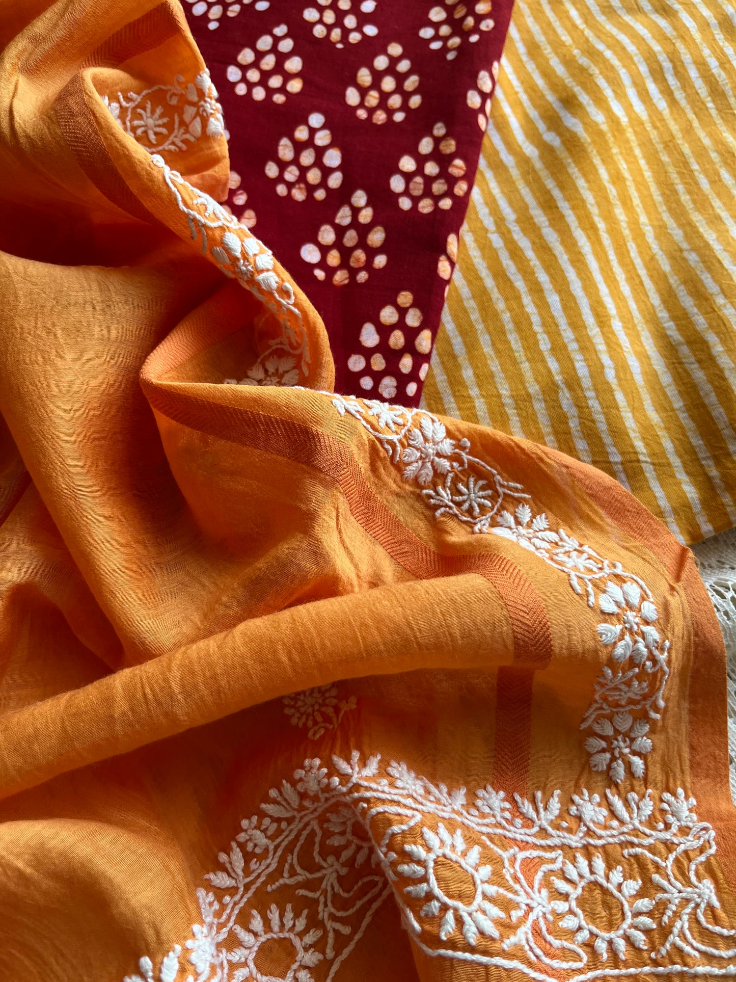 Cotton Baatik kurta bottom chikankari dupatta