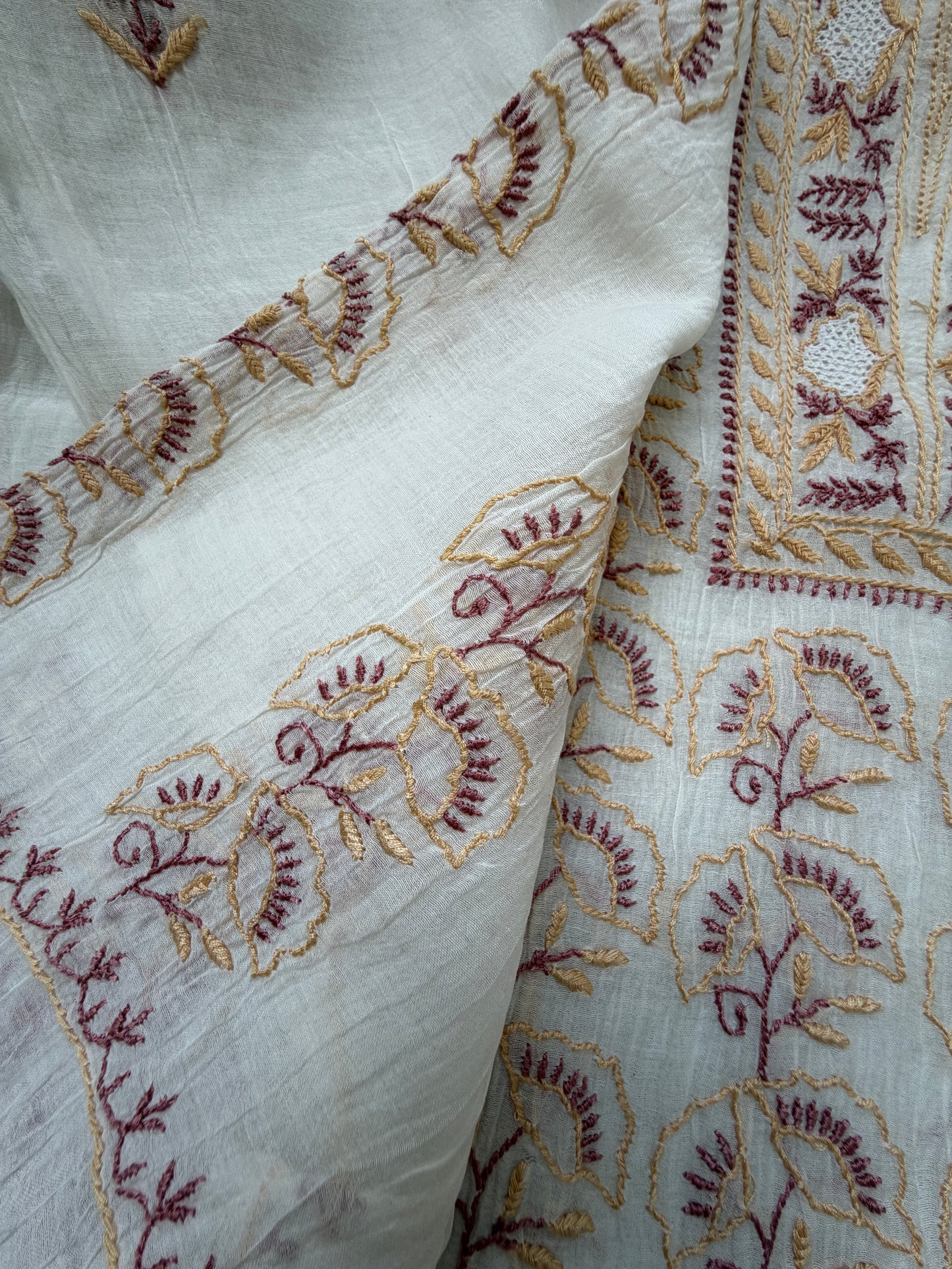 Semi stitched Chanderi Chikankari Kurta Dupatta