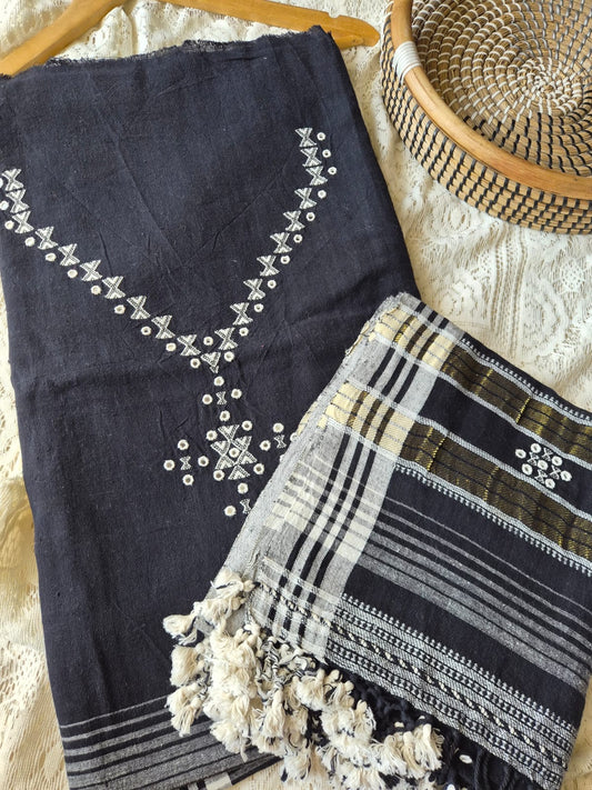 Handwoven organic kala Cotton kurta bottom dupatta