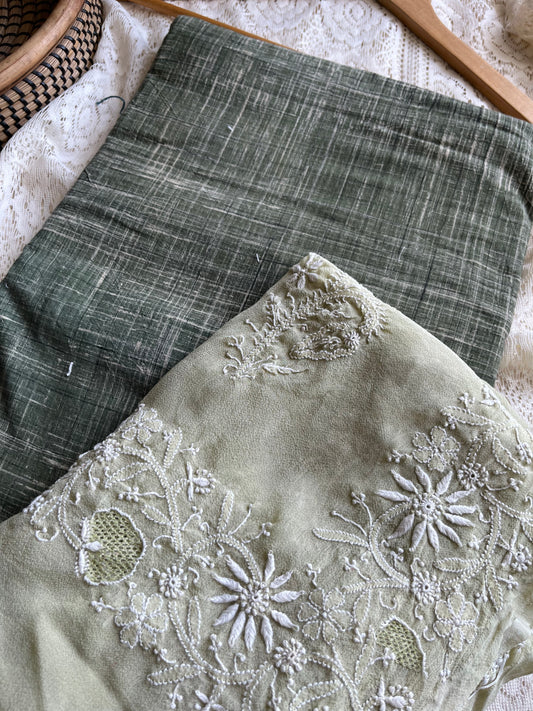 Cotton kurta bottom pure georgette chikankari bandhani dupatta