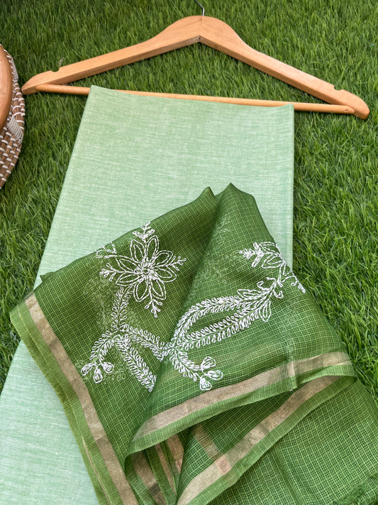 Kota silk Chikankari Dupatta with khadi kurta bottom Fabric