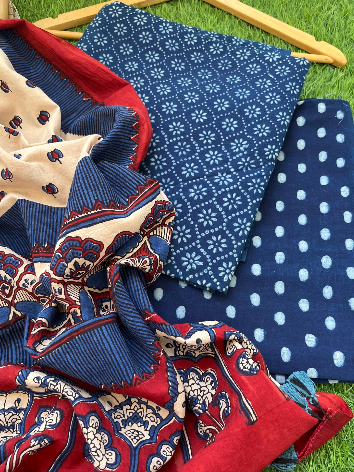 Cotton block print kurta bottom cotton ajrakh dupatta