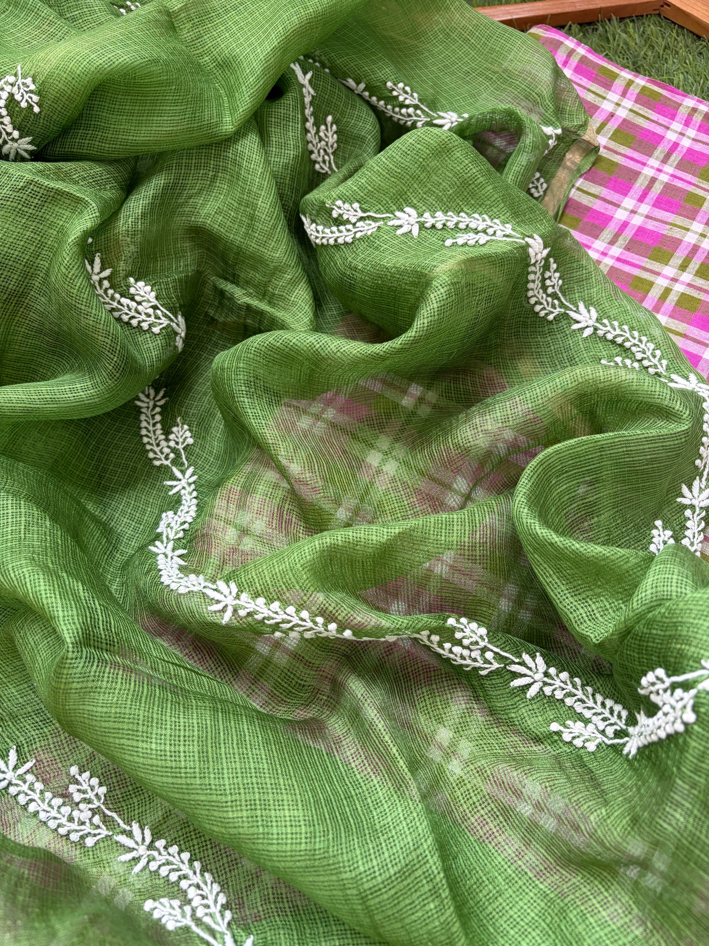 Khadi cotton checks kurta bottom chikankari dupatta