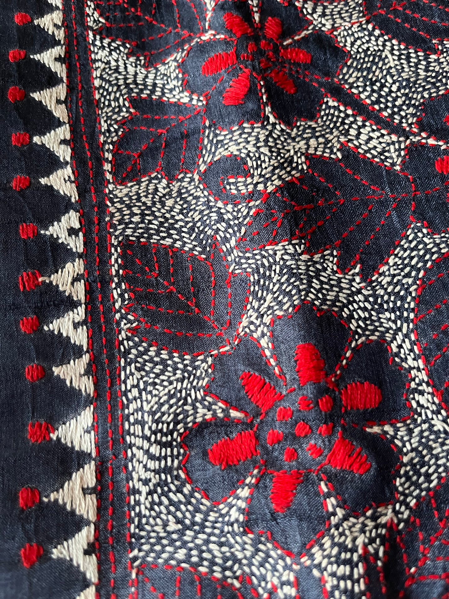 Silk Kantha work kurta fabric