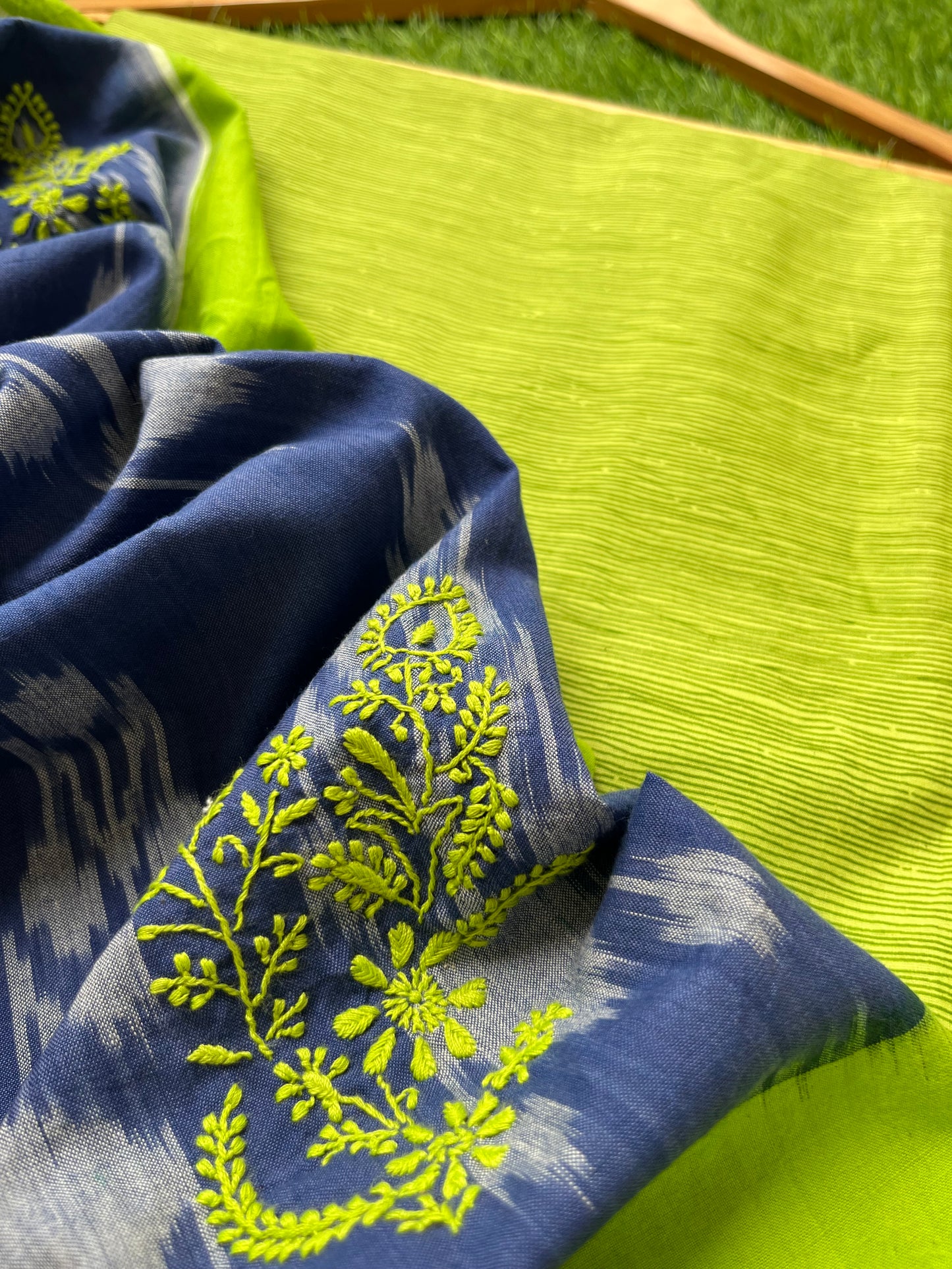 Cotton kurta bottom fabric ikkat chikankari Dupatta