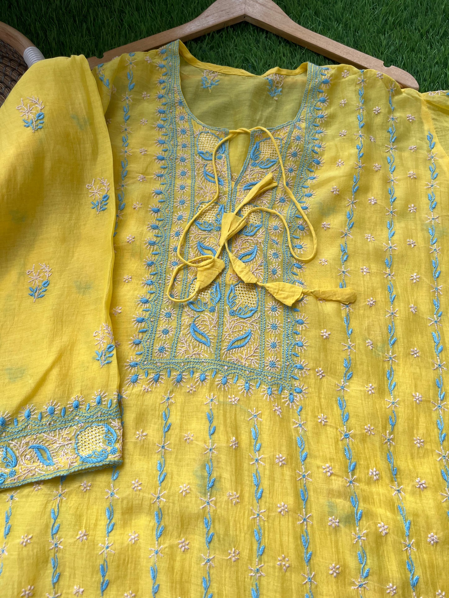 Chanderi Chikankari Kurta silk Dupatta