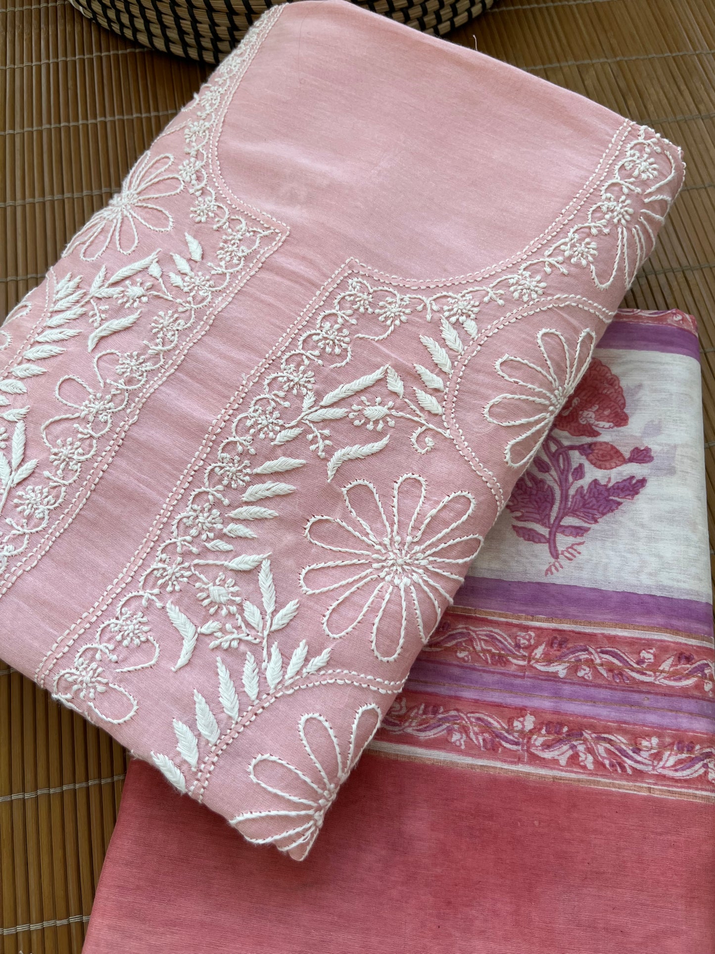 Chanderi chikan kurta shibori dupatta