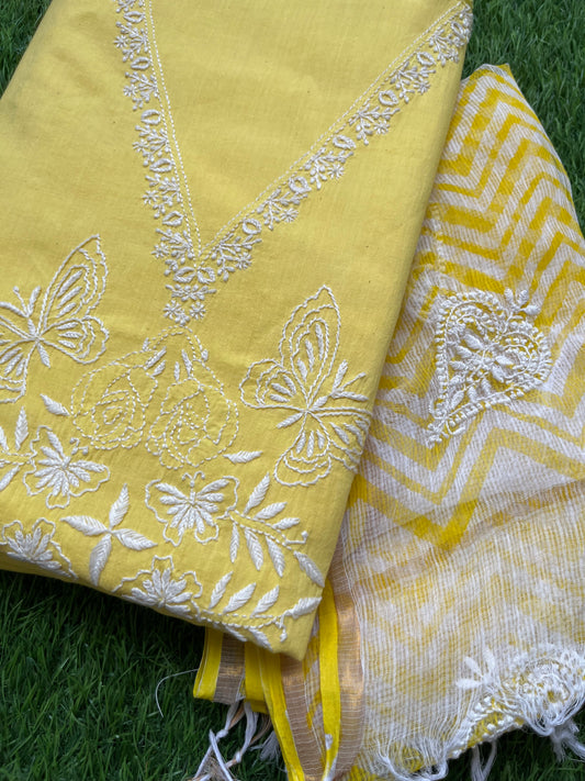 Kala cotton chikan kurta kota dupatta