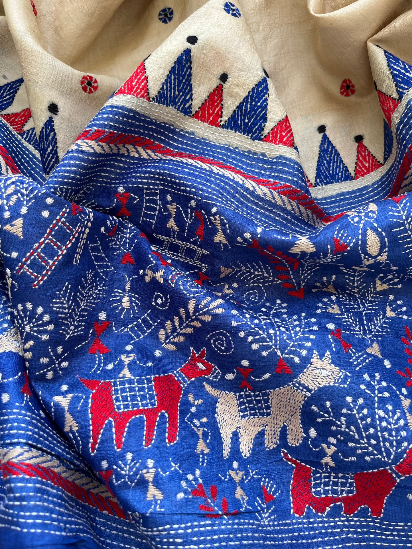 Silk Kantha Dupatta with chanderi silk kurta Bottom fabric