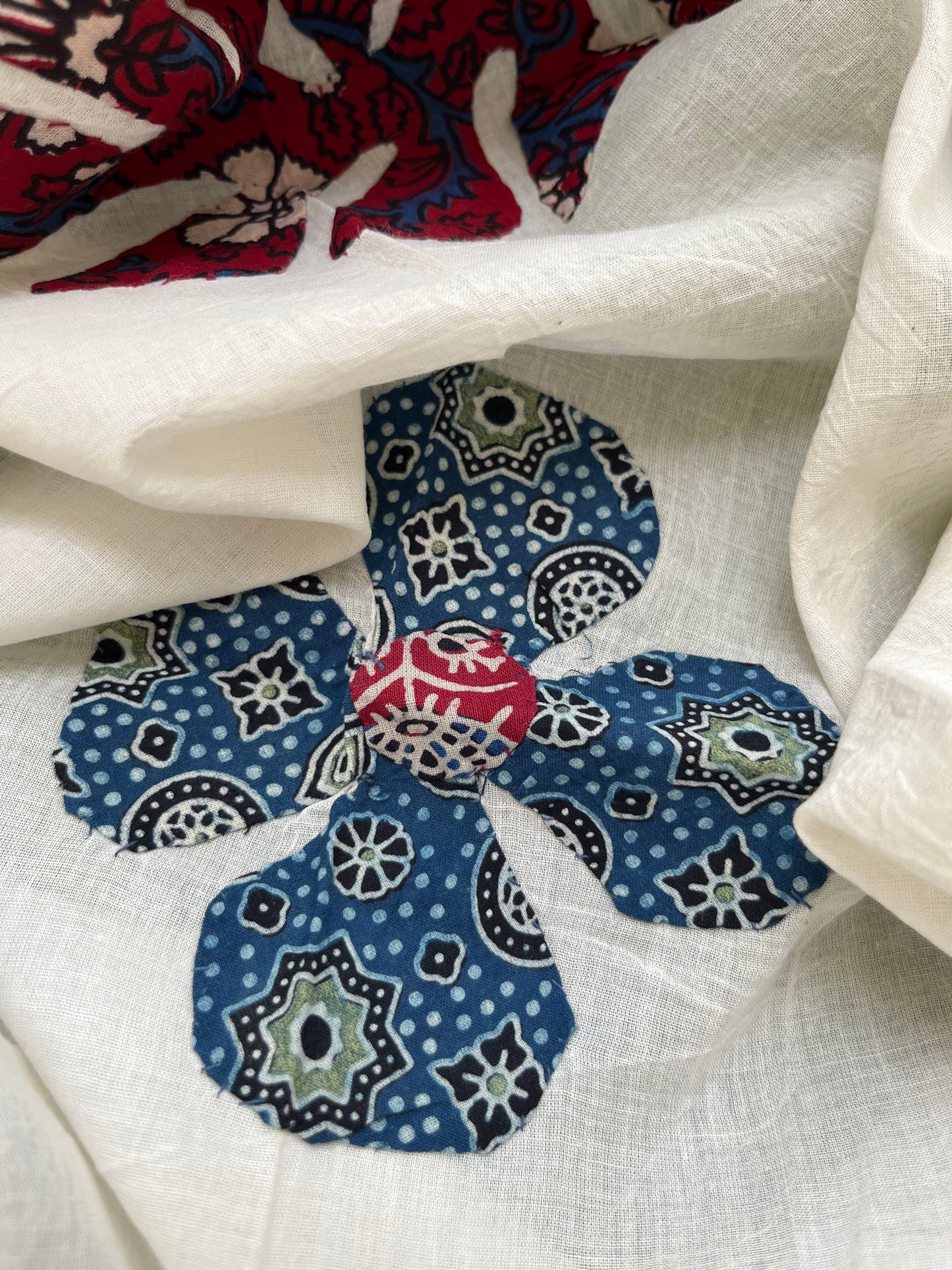 Cotton ajrakh kurta applique work dupatta set