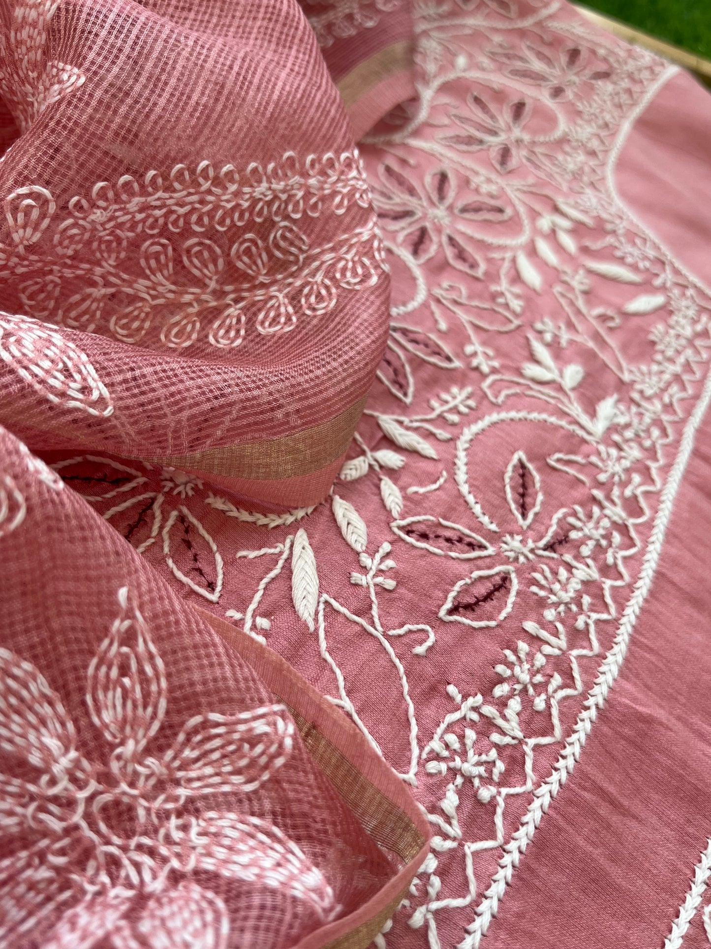 Chanderi Chikankari Kurta kota silk Dupatta