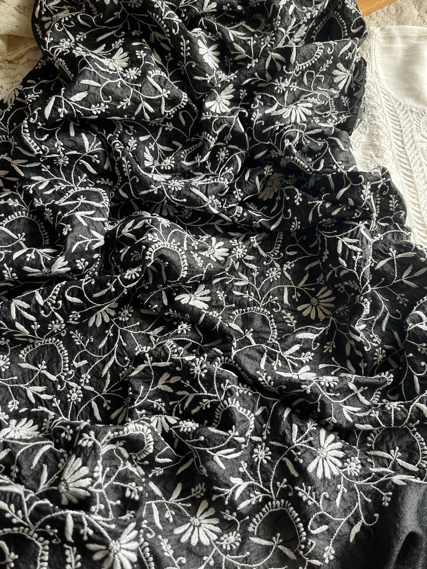 Chanderi Chikankari kurta with tussar dupatta