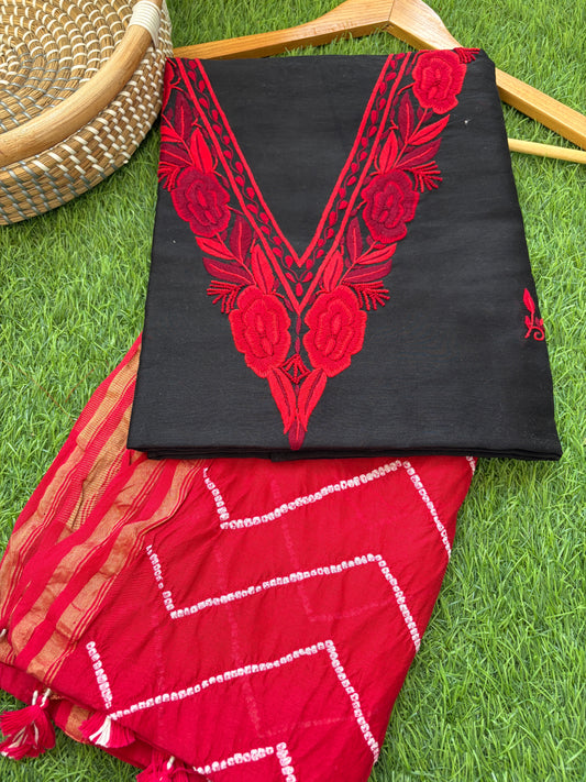 Hand embroidered chanderi kurta chanderi silk bandhani dupatta