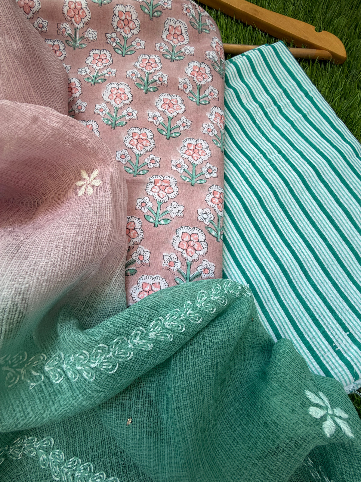 Cotton kurta bottom Kota Doria chikankari dupatta
