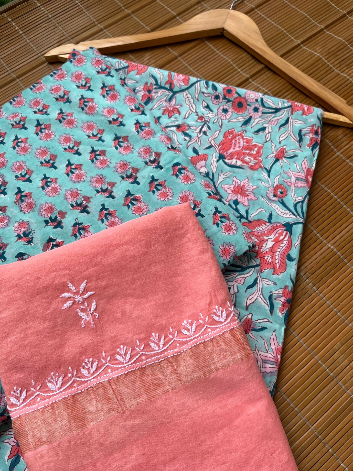 Chanderi Chikankari Dupatta with print kurta bottom Fabric