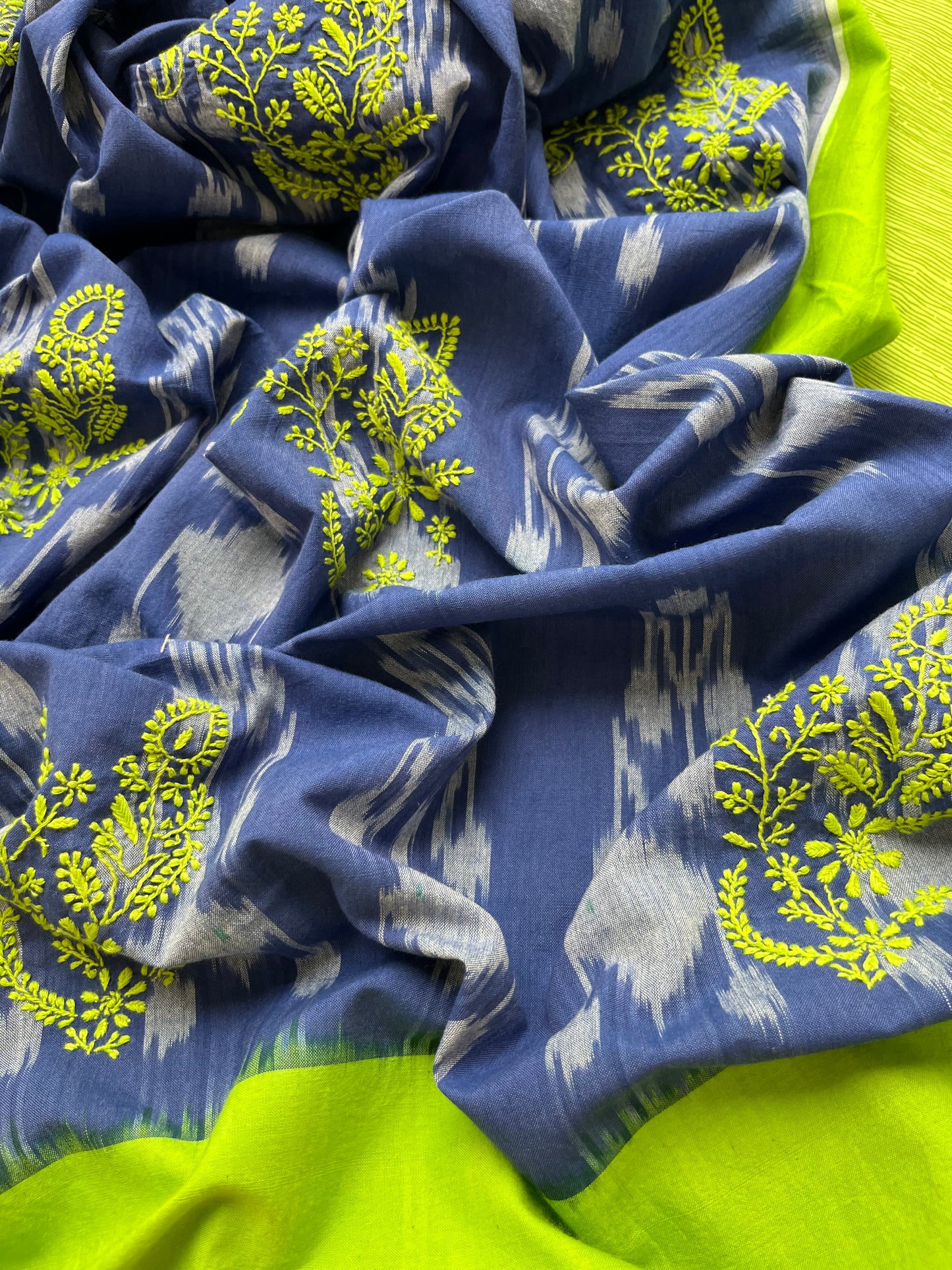 Cotton kurta bottom fabric ikkat chikankari Dupatta