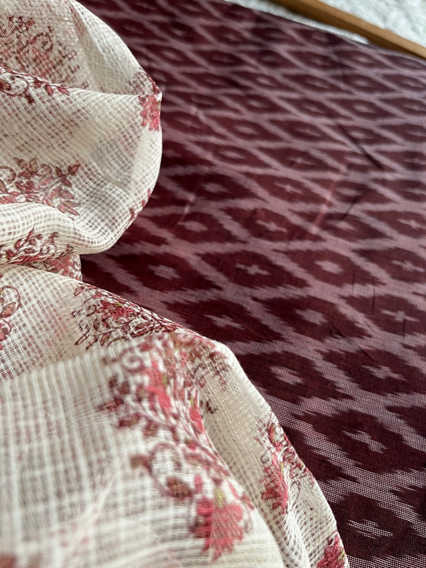 Cotton mercerised ikkat kurta bottom Kota Doria dupatta