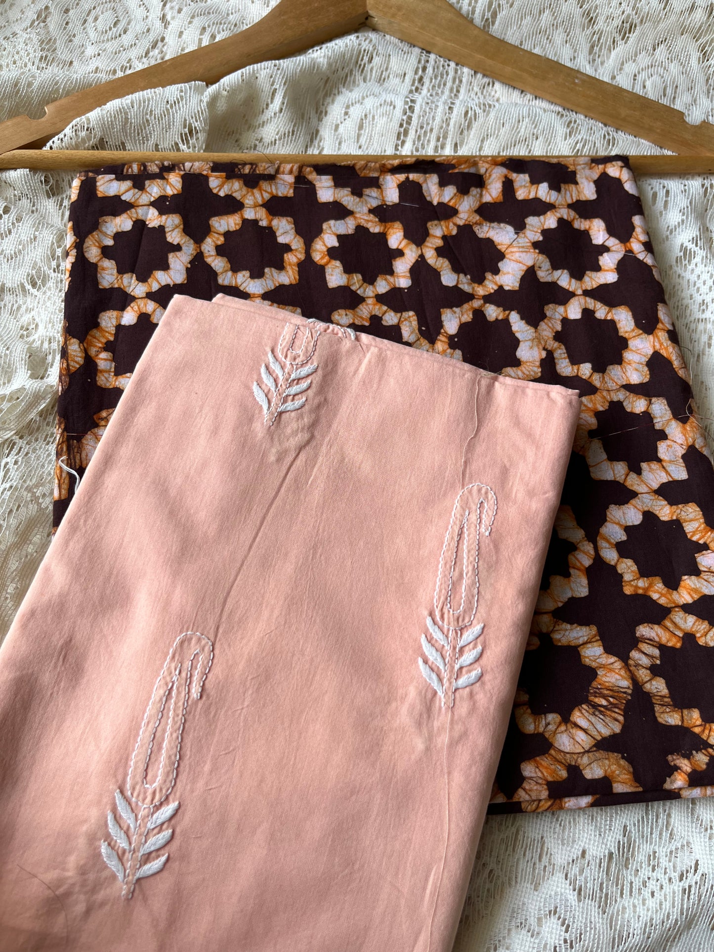 Cotton chikankari Bottom with a baatik kurta fabric